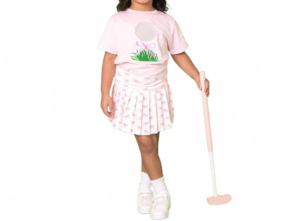 NEW SWEET WINK golf bow patch short sleeve t-shirt in blush